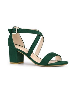 Crisscross Strap Open Toe Chunky Heels Sandals
