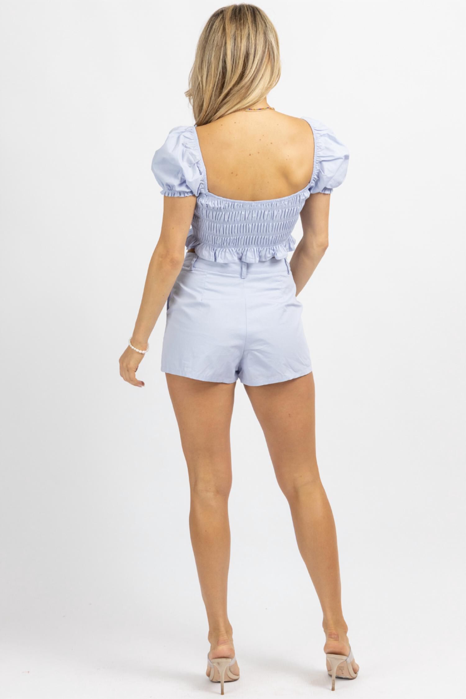 Puff Sleeve Short Set In Sky Blue, , alternate image number 4