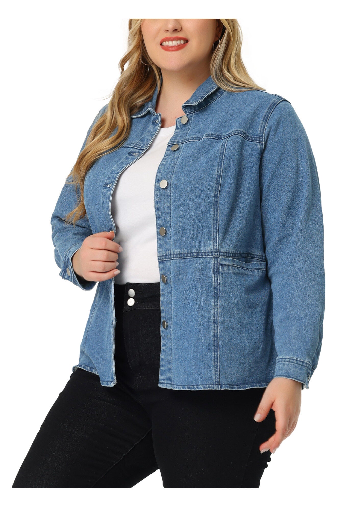 FRONT WASHED BUTTON DENIM JEAN JACKET, Blue / Chambray Denim Medium, alternate image number 1