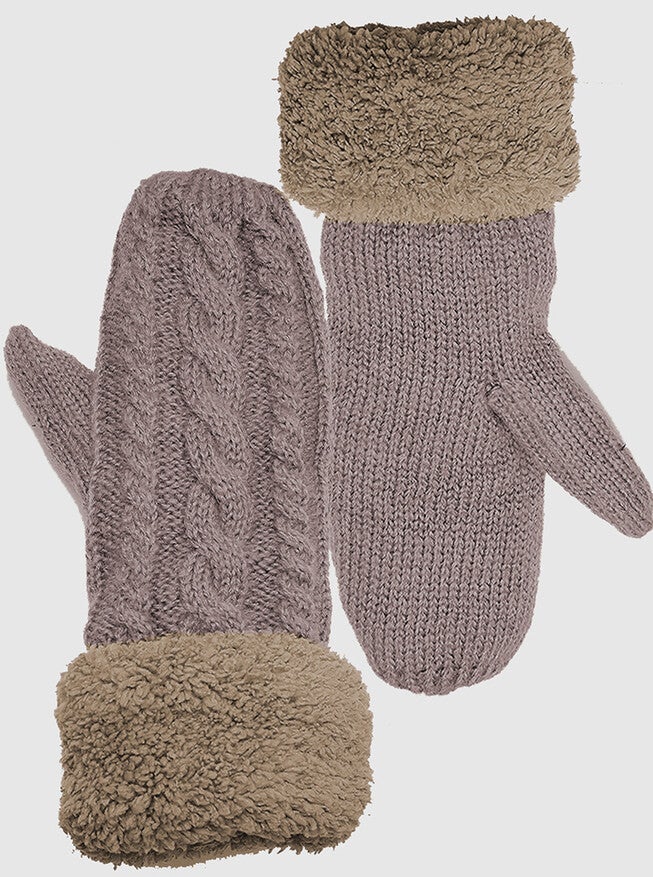 Gloves- Double Layer Fleece Lined Knitted Winter Gloves Purple, PURPLE / Purple, hi-res image number 0