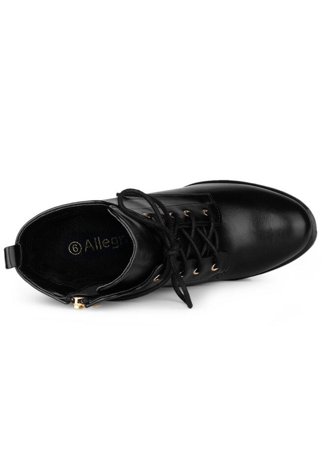 CHUNKY HIGH HEEL LACE UP PLATFORM BOOTS, Black / Black, alternate image number null