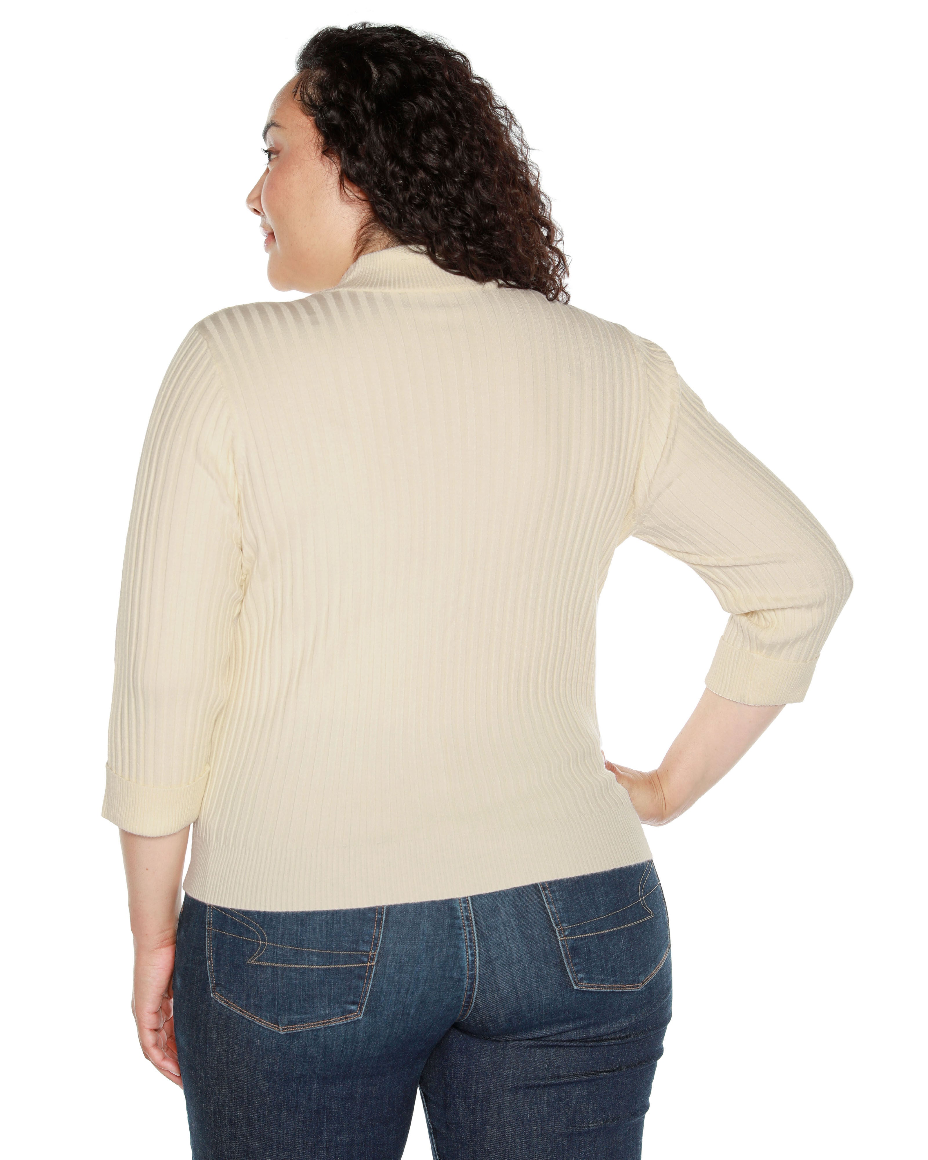 RIBBED QUARTER-ZIP SWEATER, Ecru / Ivory, alternate image number 1