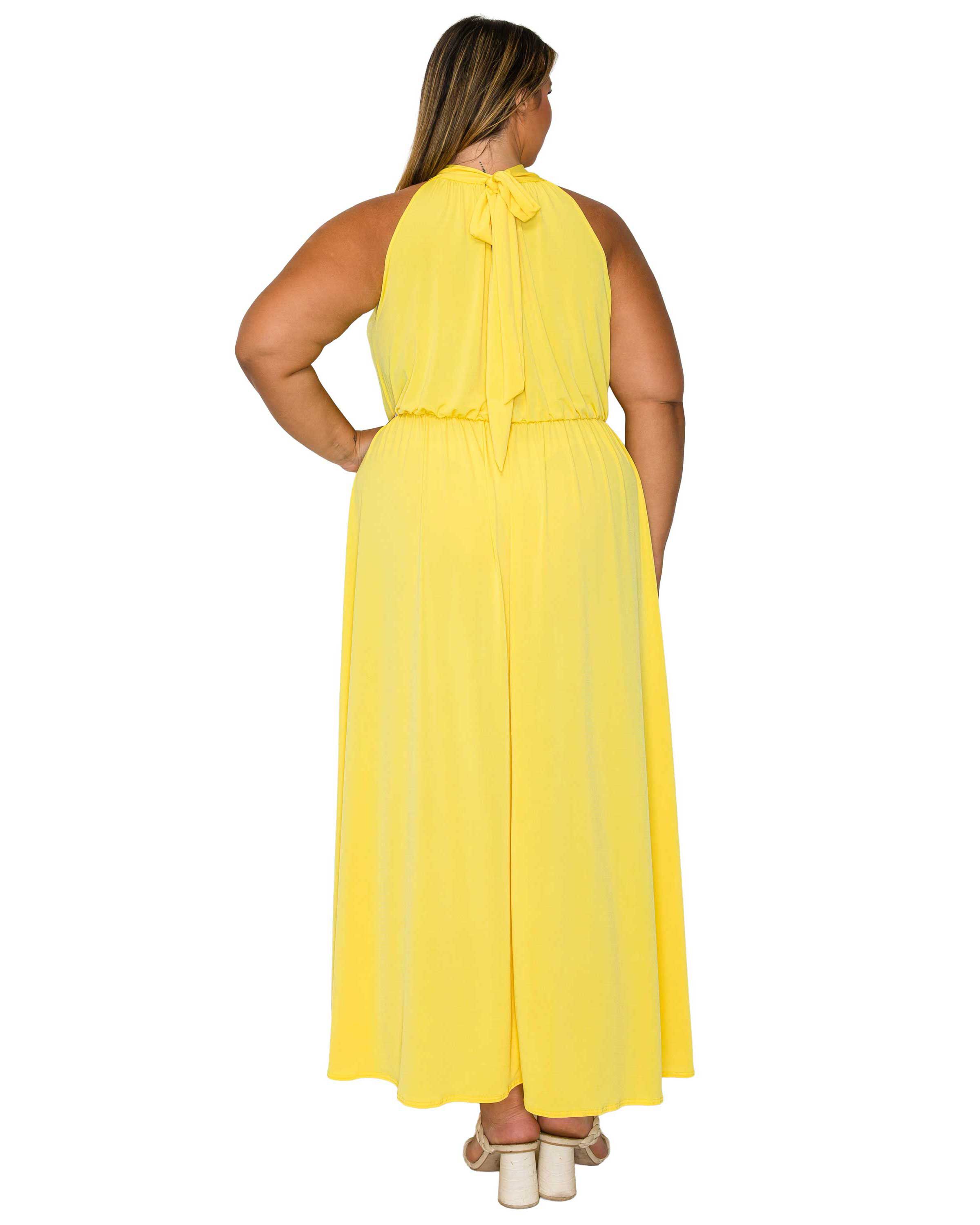 Cassia Halter Neck Dress, Yellow / Yellow, alternate image number 2