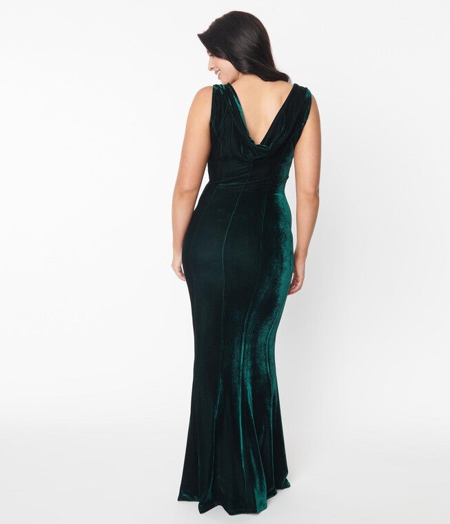 Unique Vintage Emerald Green Velvet Goldwyn Gown, Green / Hunter Green, alternate image number 3