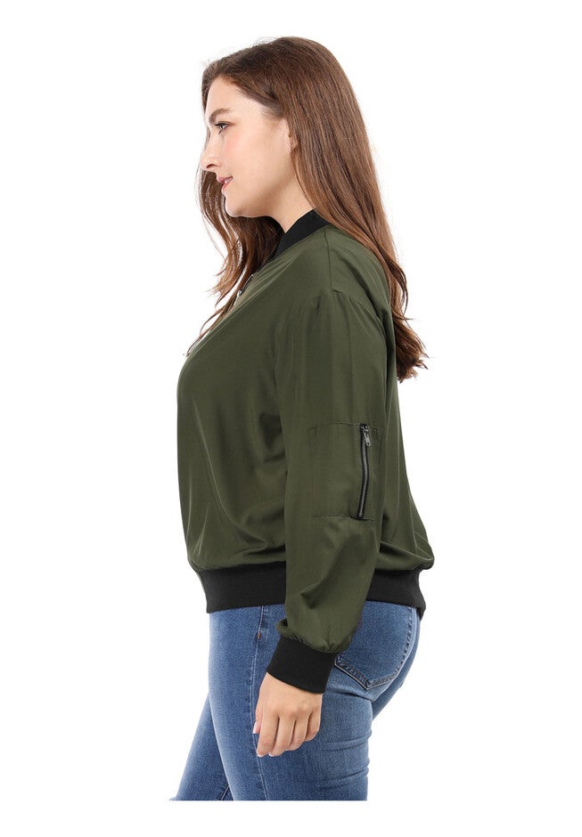 LIGHTWEIGHT ZIP UP QUILTED BOMBER JACKET, Green / Forest Green, alternate image number 1