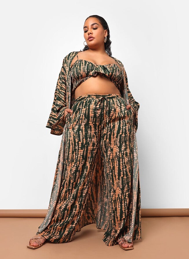 KADIJAH ABSTRACT PRINT LONGLINE DUSTER, Green / Light Green, alternate image number 2