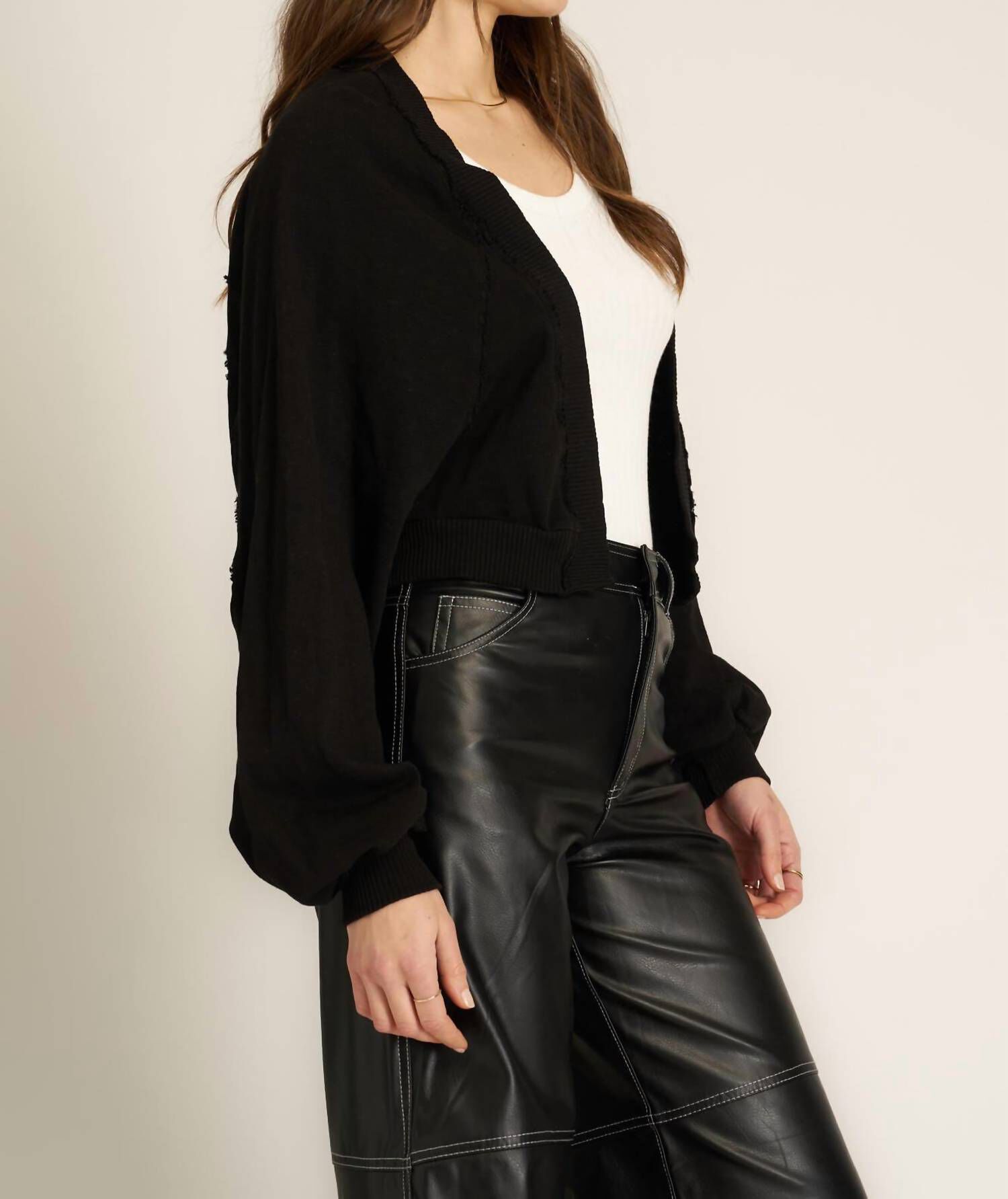 NIEVES SEAMED SHRUG, Black / Black, alternate image number 1