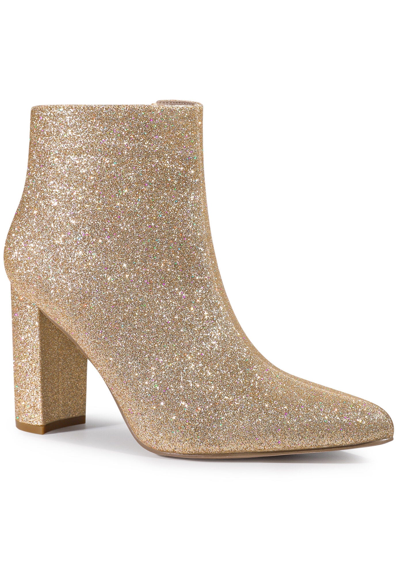 Glitter Pointed Toe Chunky Heels Sparkly Booties, Gold / Gold, hi-res image number 0