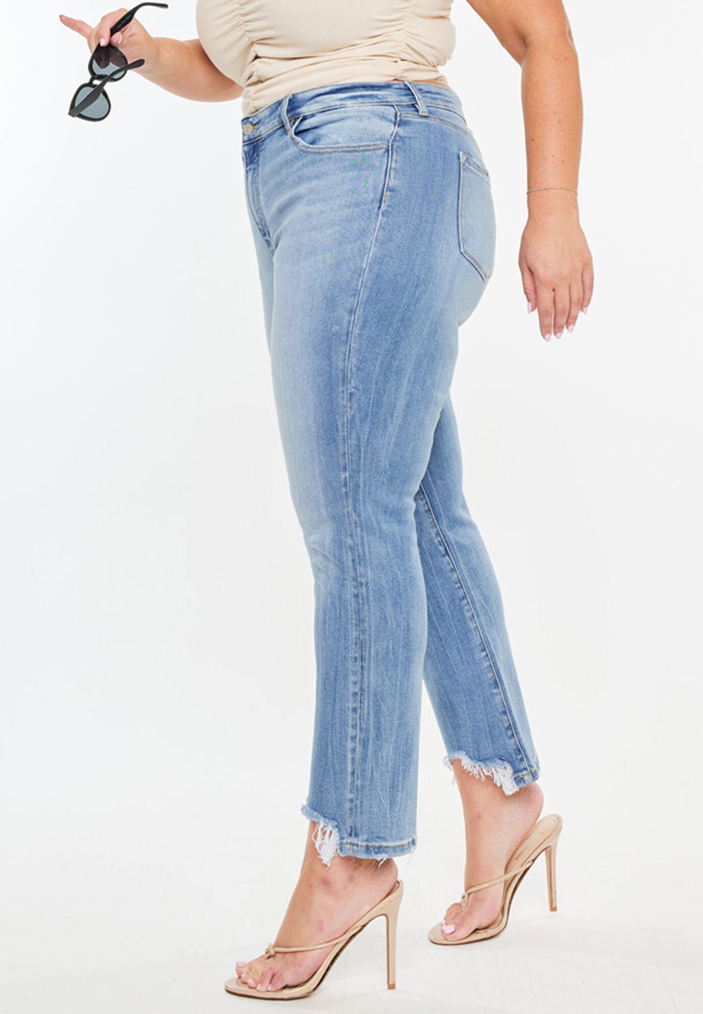 Angela Essentials High Rise Slim Crop Straight Jeans (Plus Size), Medium Wash / Medium Wash, alternate image number 2