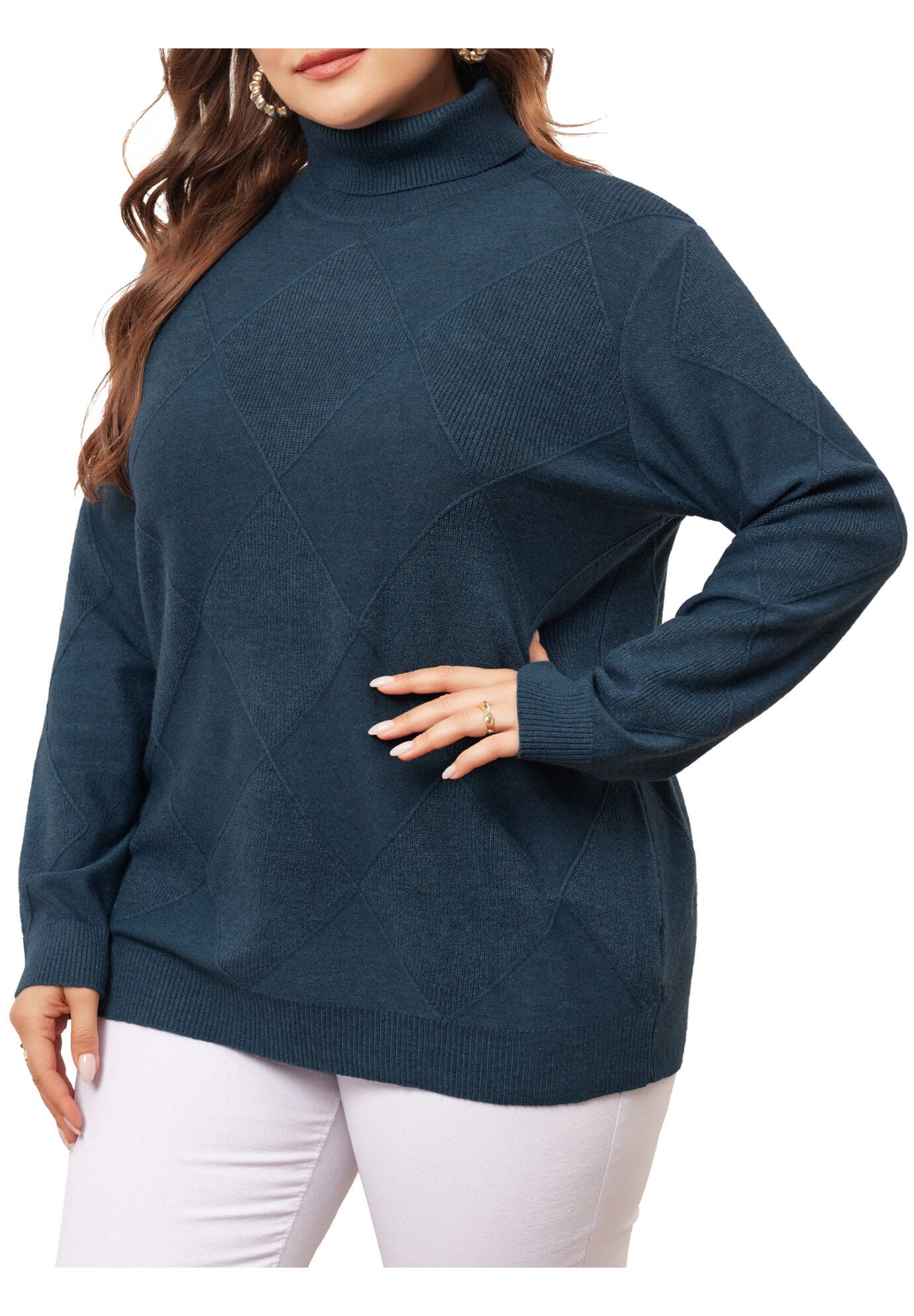 Lightweight Long Sleeve Turtleneck Pullover Sweater, Blue / Navy, alternate image number 1