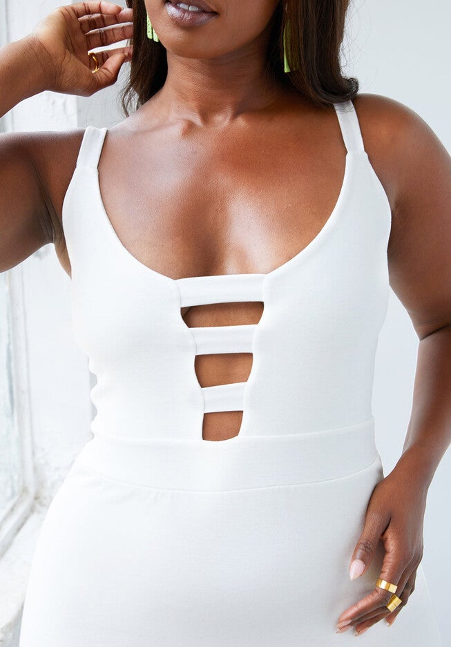 Miranda Keyhole Midi Bodycon Dress, White / White, alternate image number 3