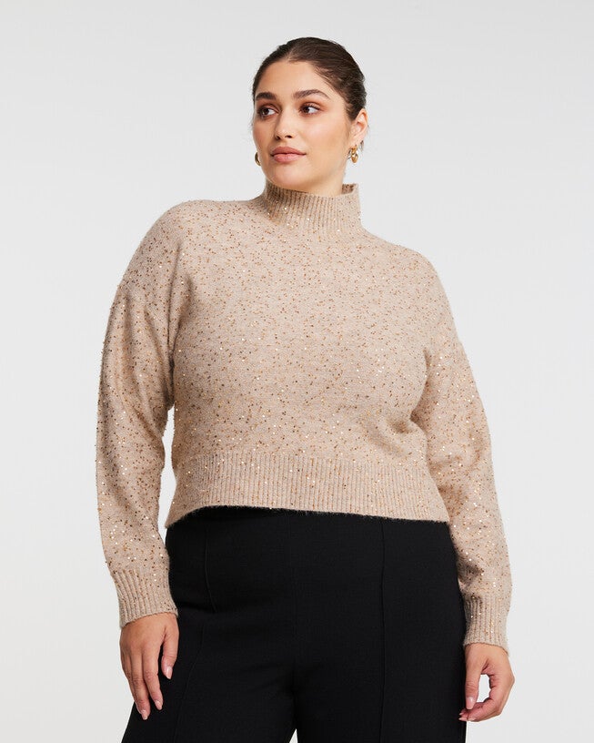 Golden Sparkle Beige/Metallic Turtle-Neck Sweater, , alternate image number 5