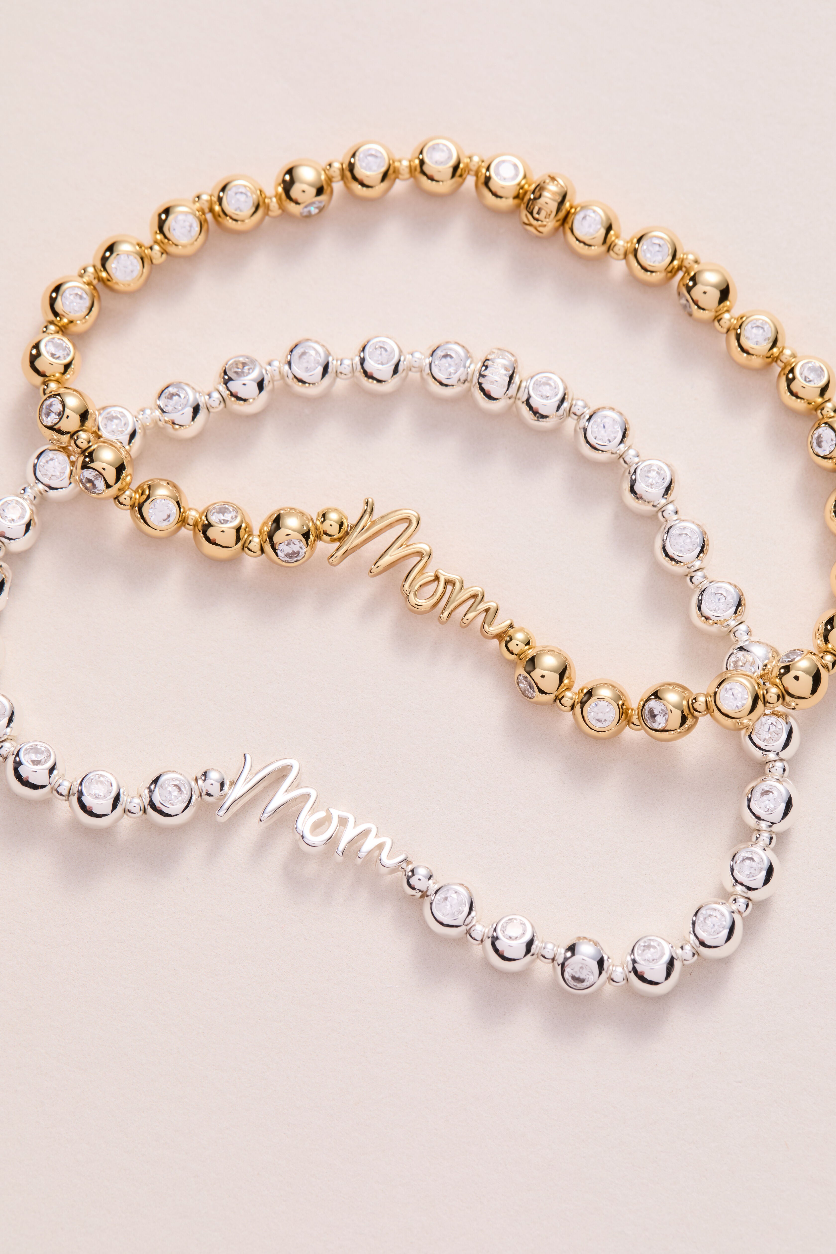 Mom Elongated Crystal Stretch Bracelet, Silver / Silver, alternate image number 2