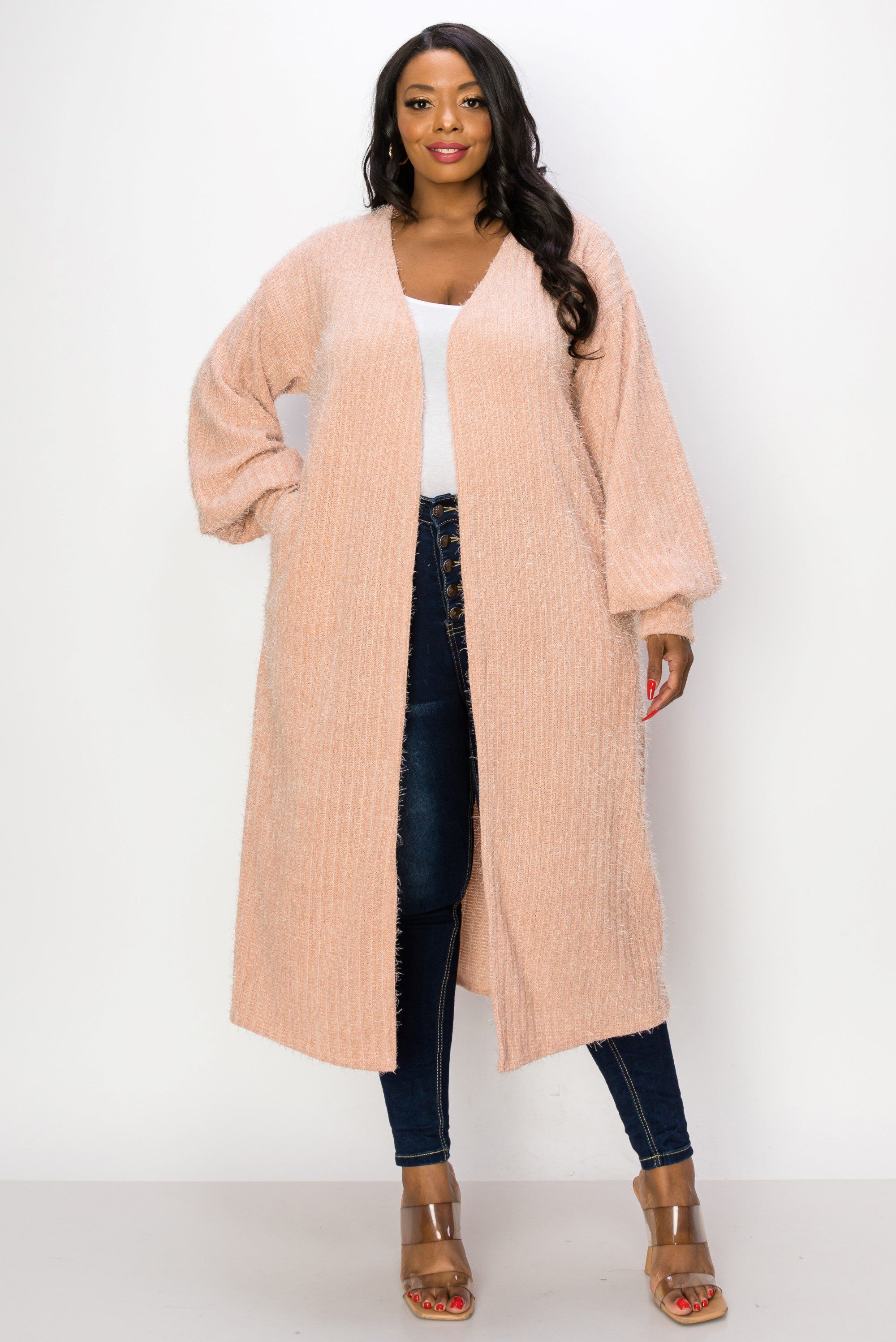 SERILDA FAUX FEATHER CARDIGAN, Nude / Peach, hi-res image number 0