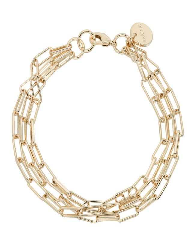 Triple Elongated Link Chain Bracelet 6 inches Gold, Gold / Gold, hi-res image number null