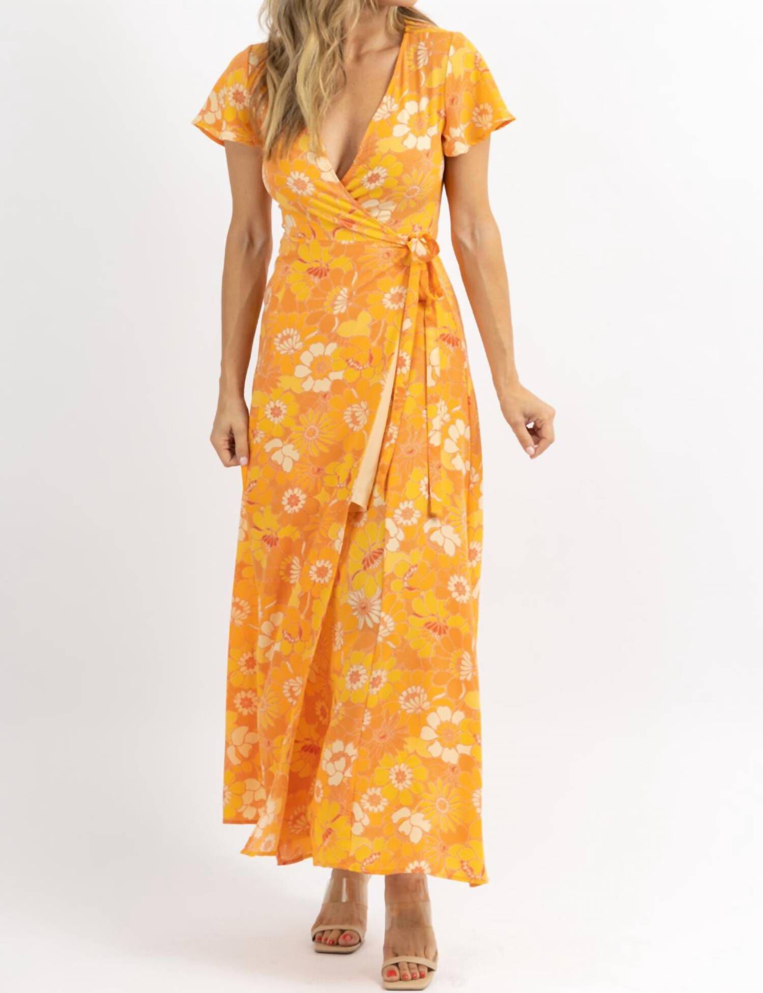 HONEY RUST WRAP MAXI DRESS IN YELLOW, , alternate image number 7