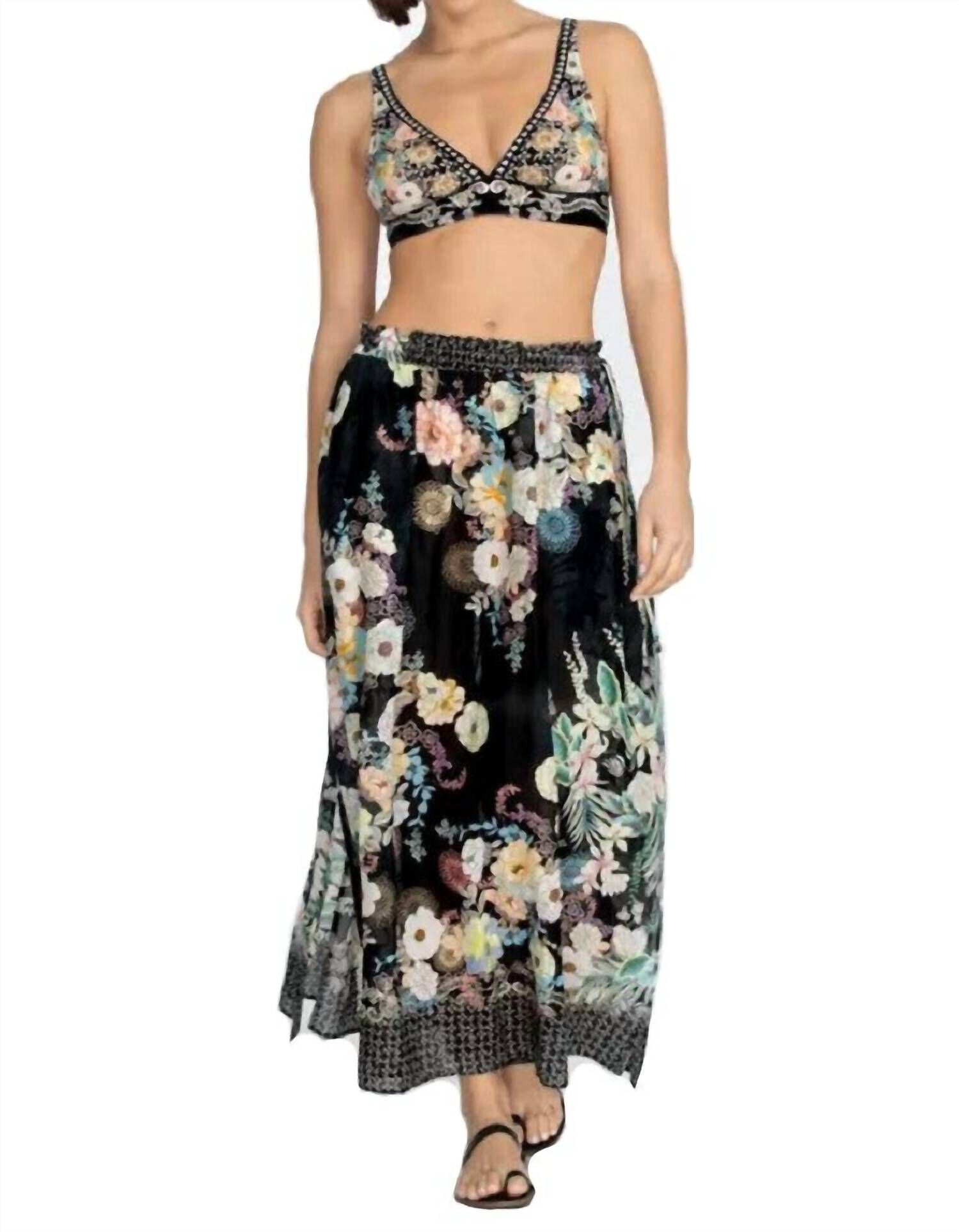 SIDE TIE MAXI SKIRT IN MULTI, Multi / Black, hi-res image number 0
