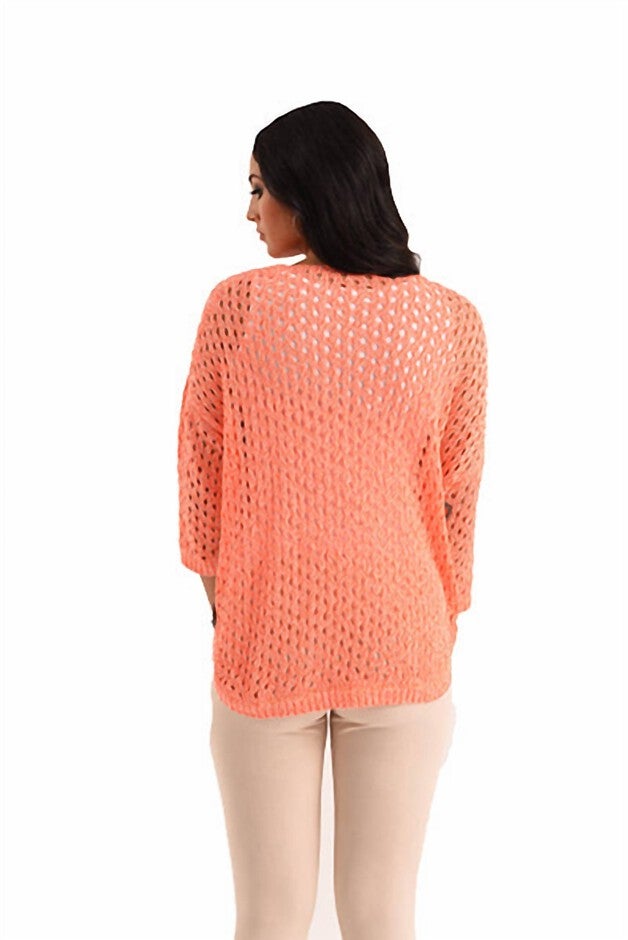 AIMEE WOODEN BUTTON PONCHO IN MELON, Melon / Orange, alternate image number 2