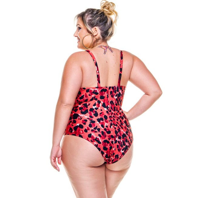 Plus Size Non-Padded Wired Swimsuit In Savana Print, Savanna / Red, alternate image number null
