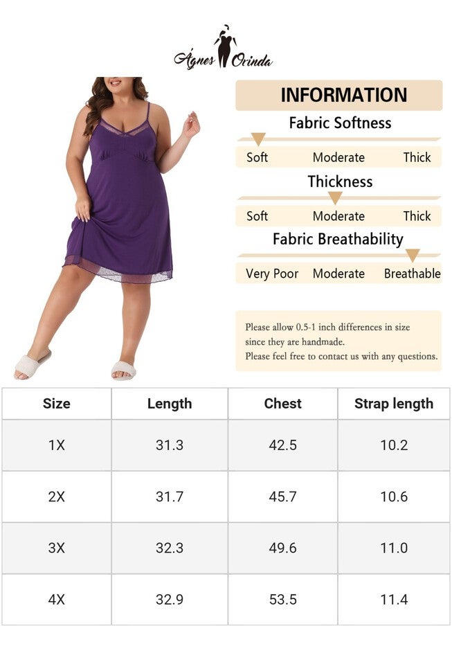 MESH CHEMISE V NECK SLEEPWEAR NIGHTDRESS, Purple / Purple, alternate image number 4