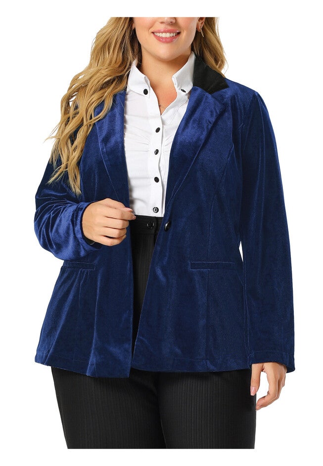VELVET LAPEL SUIT BLAZER, Royal Blue / Navy, alternate image number 2