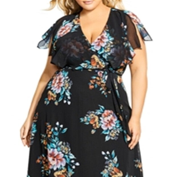 City Chic Women's Plus Floral Print Maxi Dress Black Size 18W, Black / Black, alternate image number null