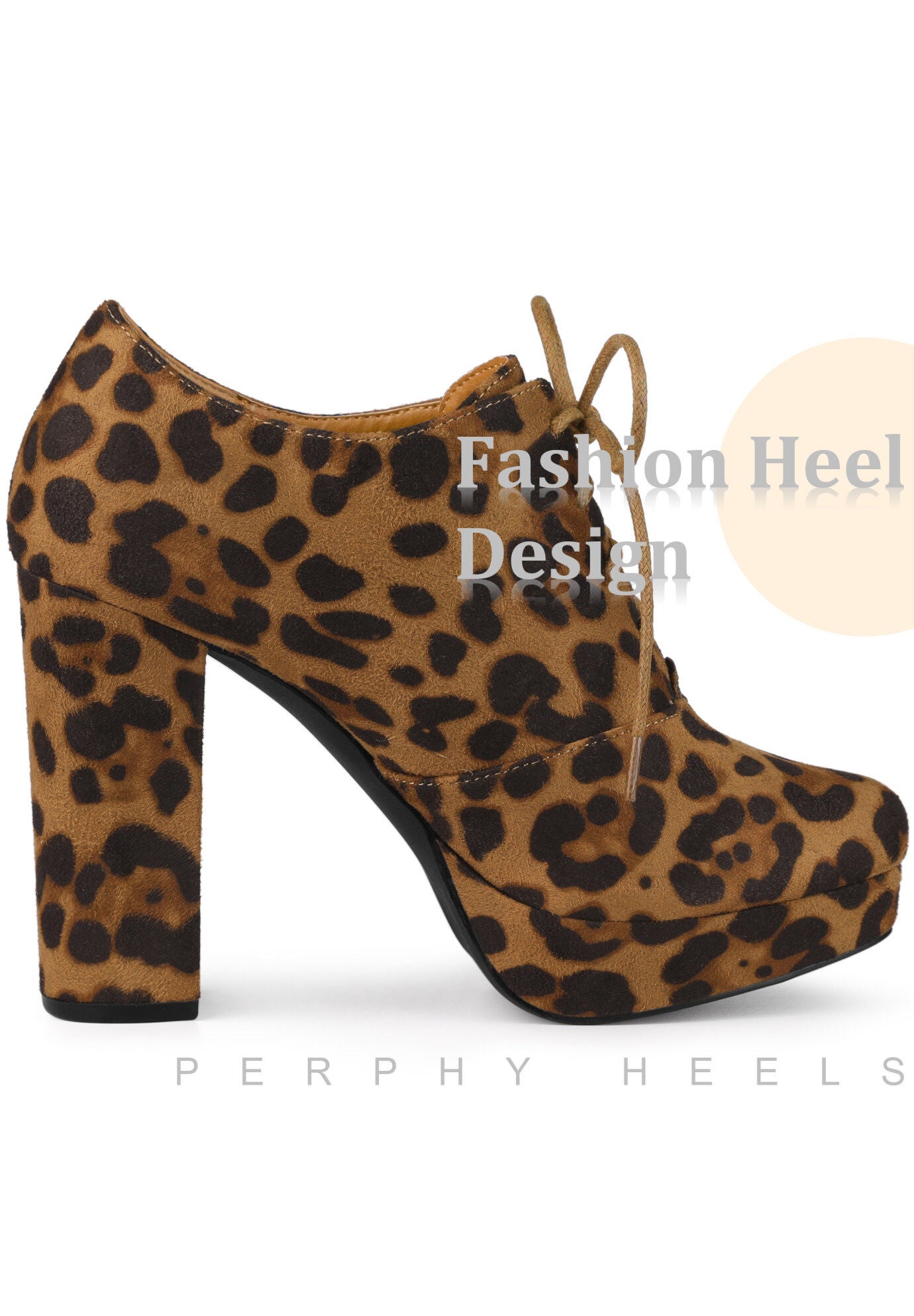 Platform Chunky Heel Lace Up Ankle Booties, Leopard / Brown, alternate image number 3