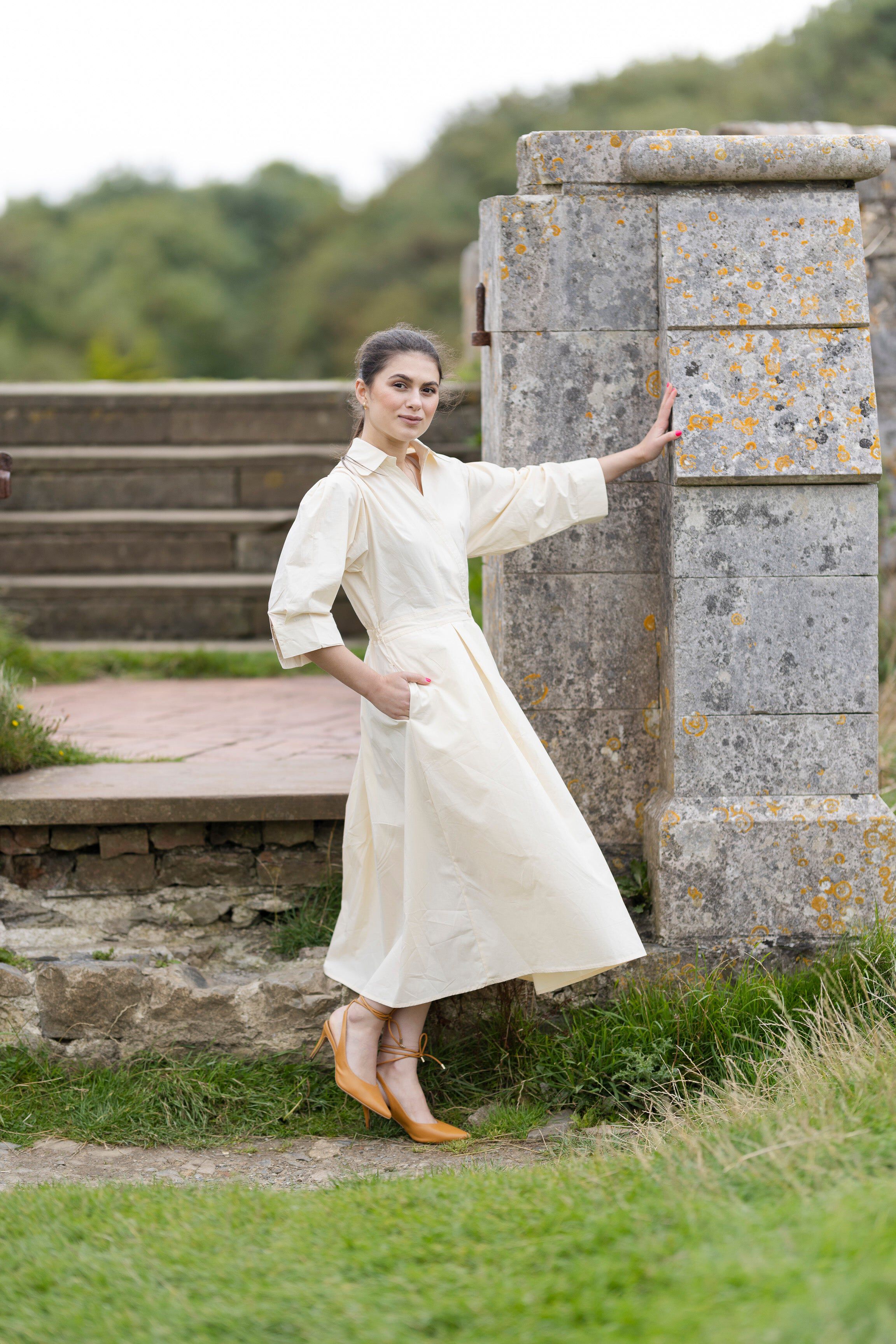 Mila Cotton Blend Midi Dress, Beige / Beige, alternate image number 1