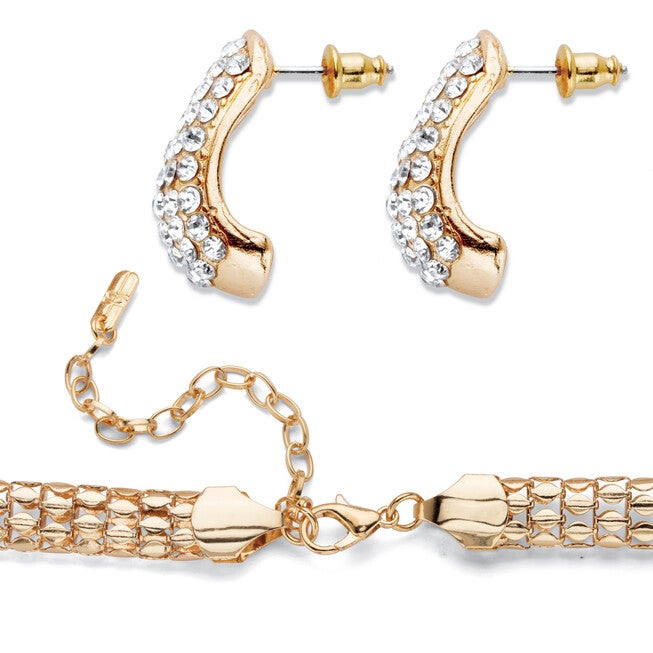 Round Crystal Goldtone Earring and Snake-Link Choker Necklace Set 17 inches-20 inches, , alternate image number 4