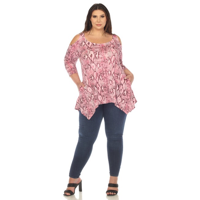 Snake Print Cold Shoulder Tunic, Pink / Pink, alternate image number null