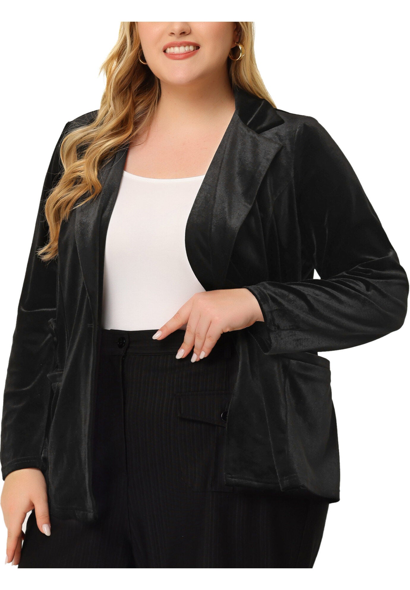 VINTAGE VELVET BUTTON NOTCHED LAPEL BLAZER, Black / Black, alternate image number 1