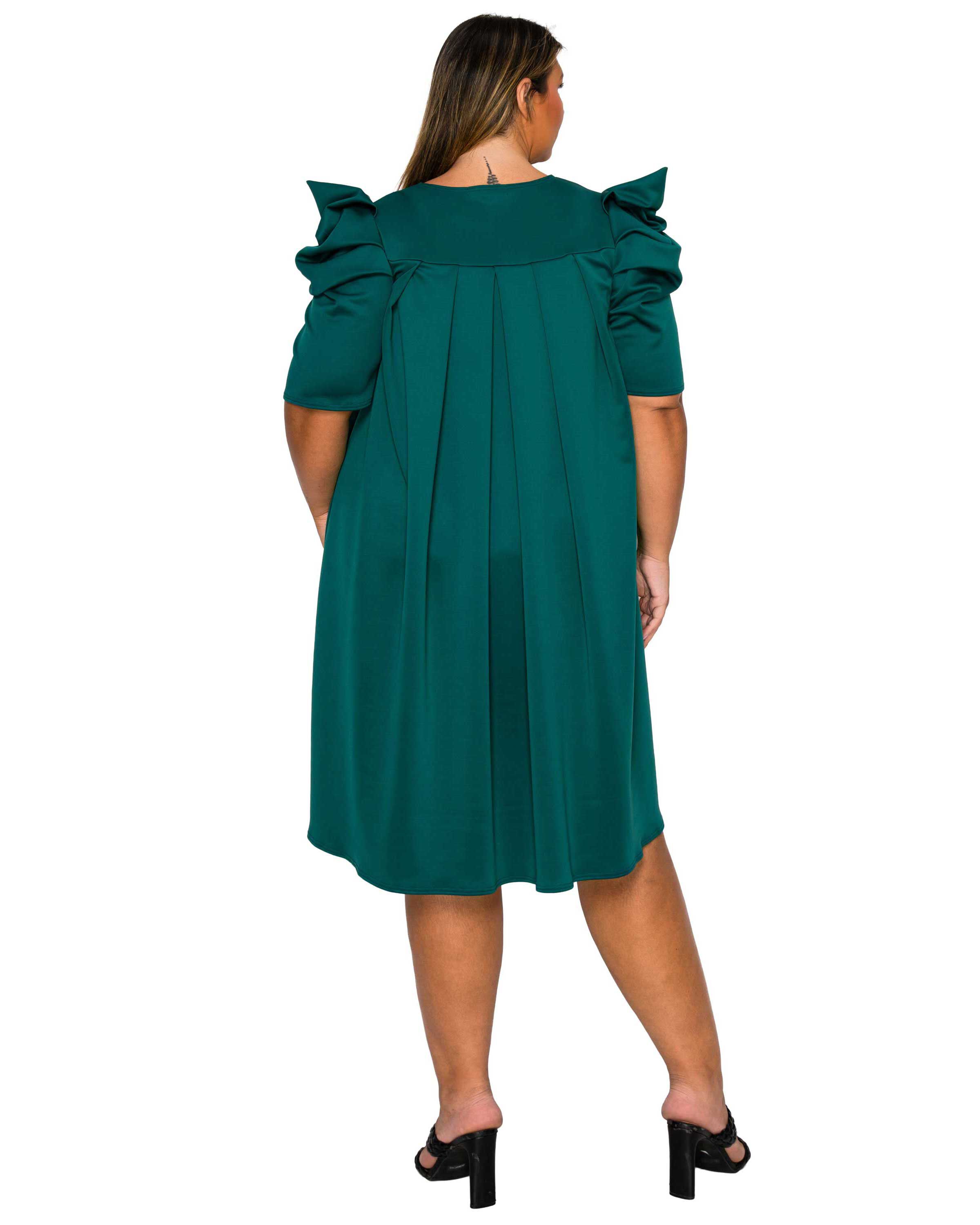 Zaya Pleated Swing Dress, Emerald / Forest Green, alternate image number 2
