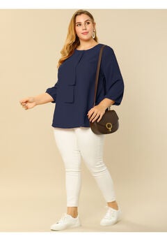 Work Round Neck Ruffle Chiffon Blouse Top