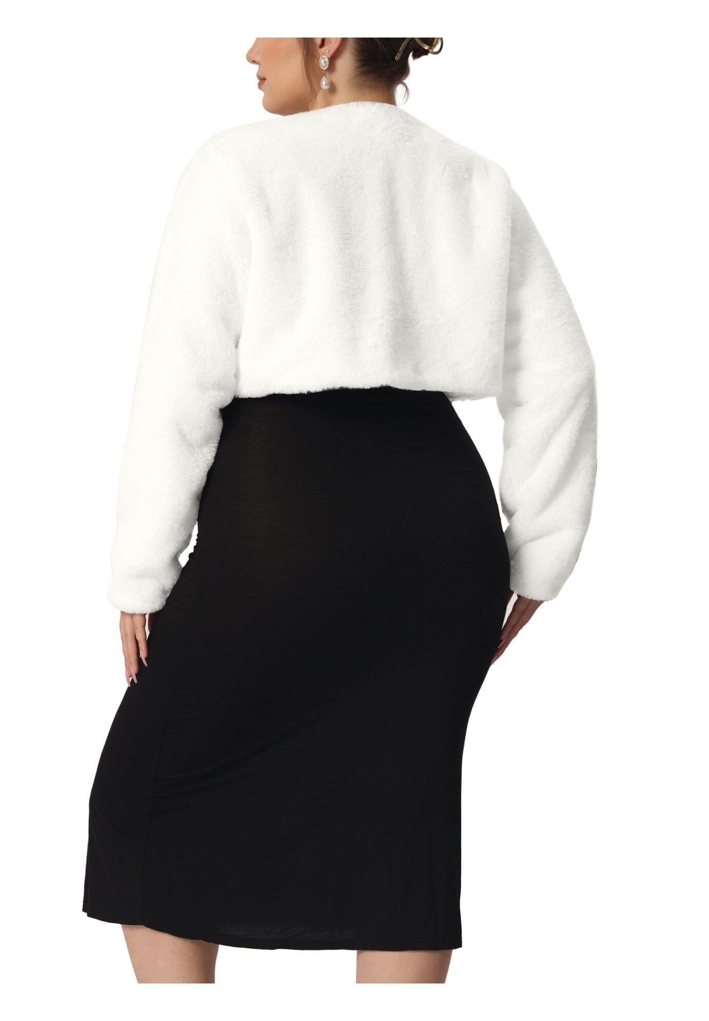 OPEN FRONT FAUX FUR BOLERO CROP JACKET, White / White, alternate image number 3