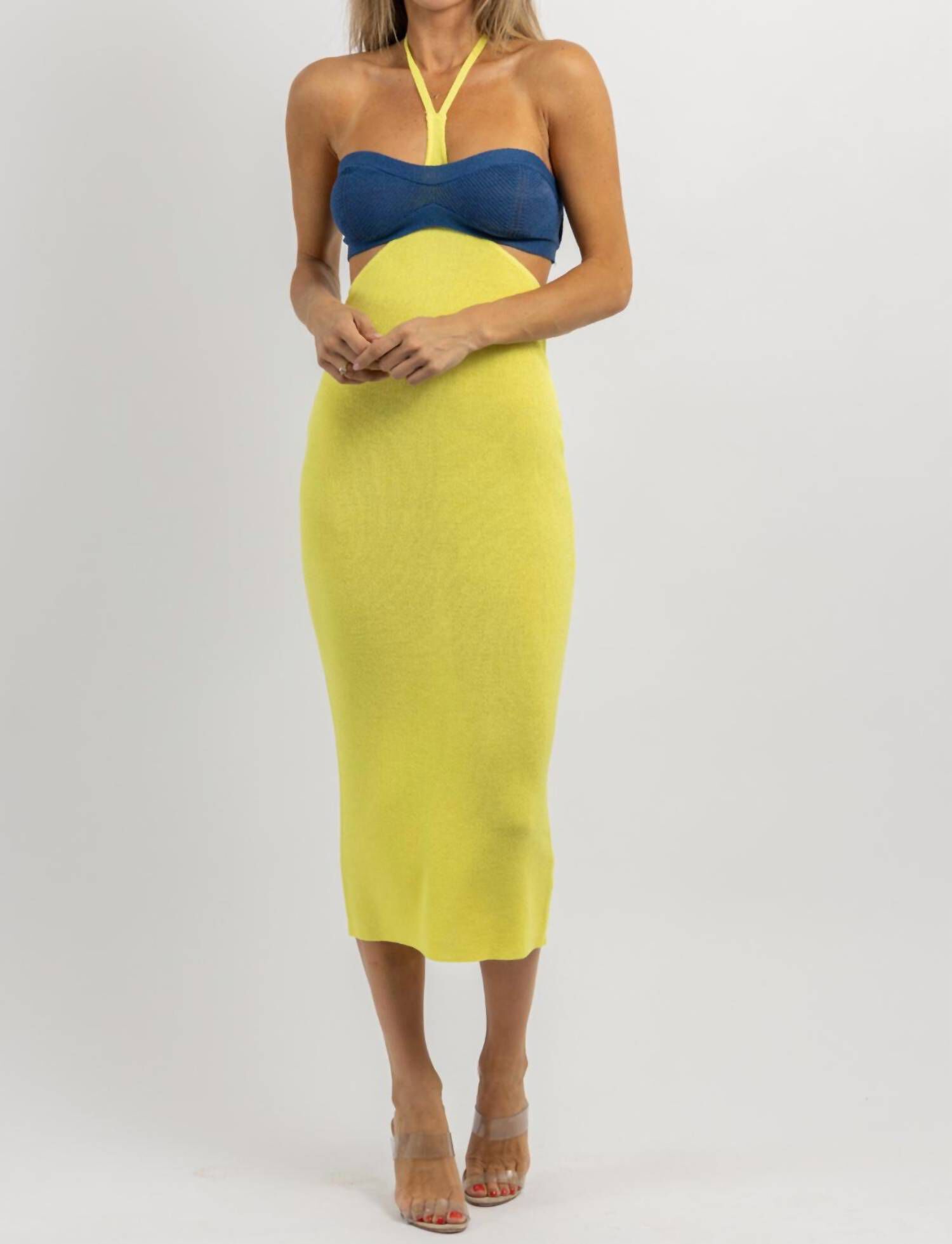HALTER NECK MIDI DRESS IN LIMONCELLO, Limoncello / Yellow, hi-res image number 0