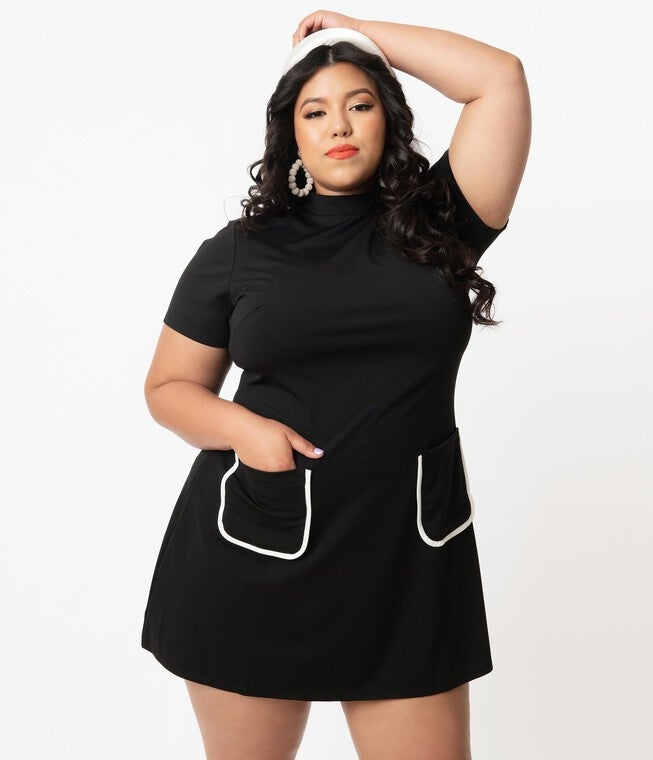 Smak Parlour Black Mock Turtleneck Wave Maker Mini Dress, Black / Black, hi-res image number 0