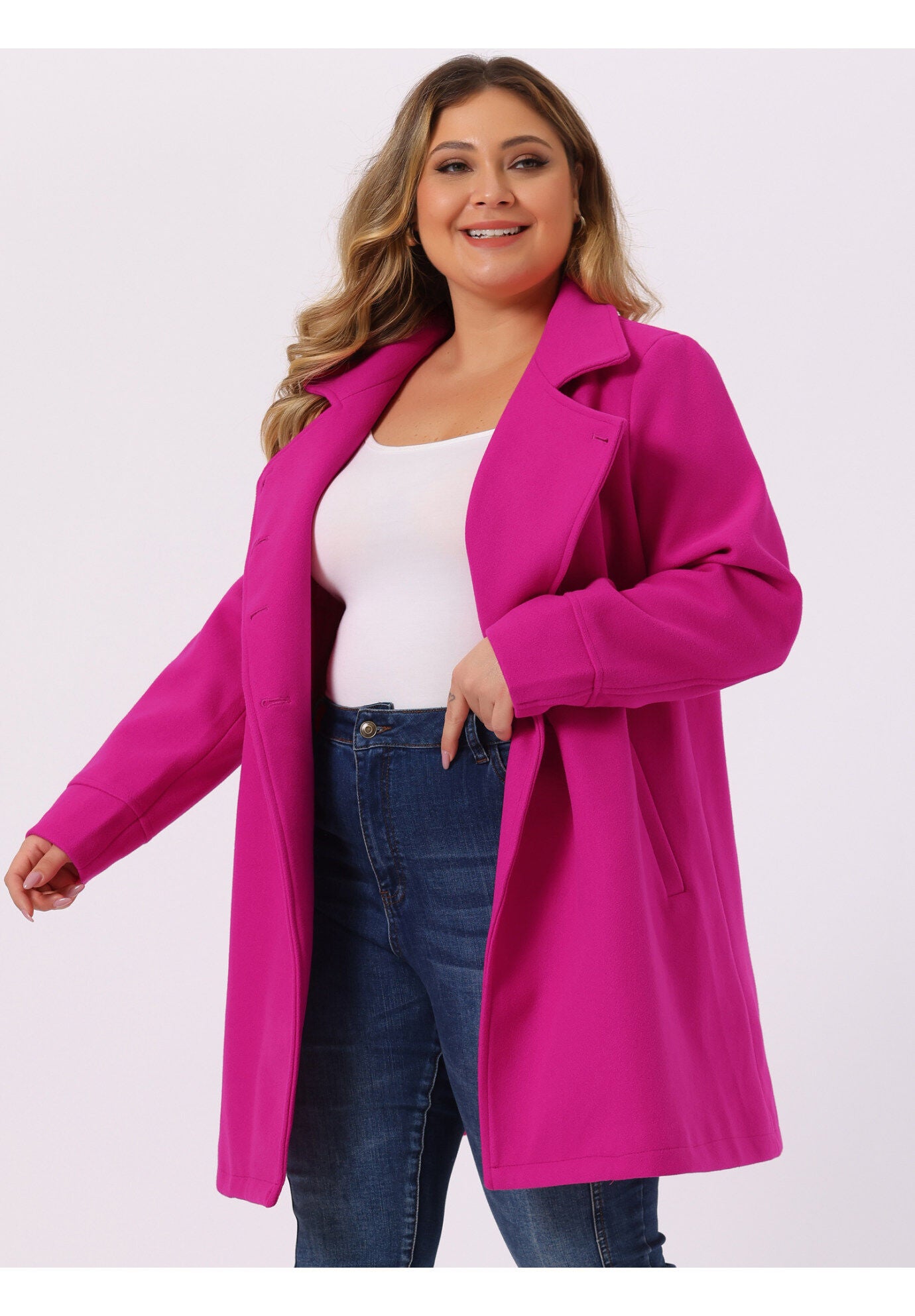 A-Line Peter Pan Collar Double Breasted Peacoat, Hot Pink / Pink, alternate image number 1