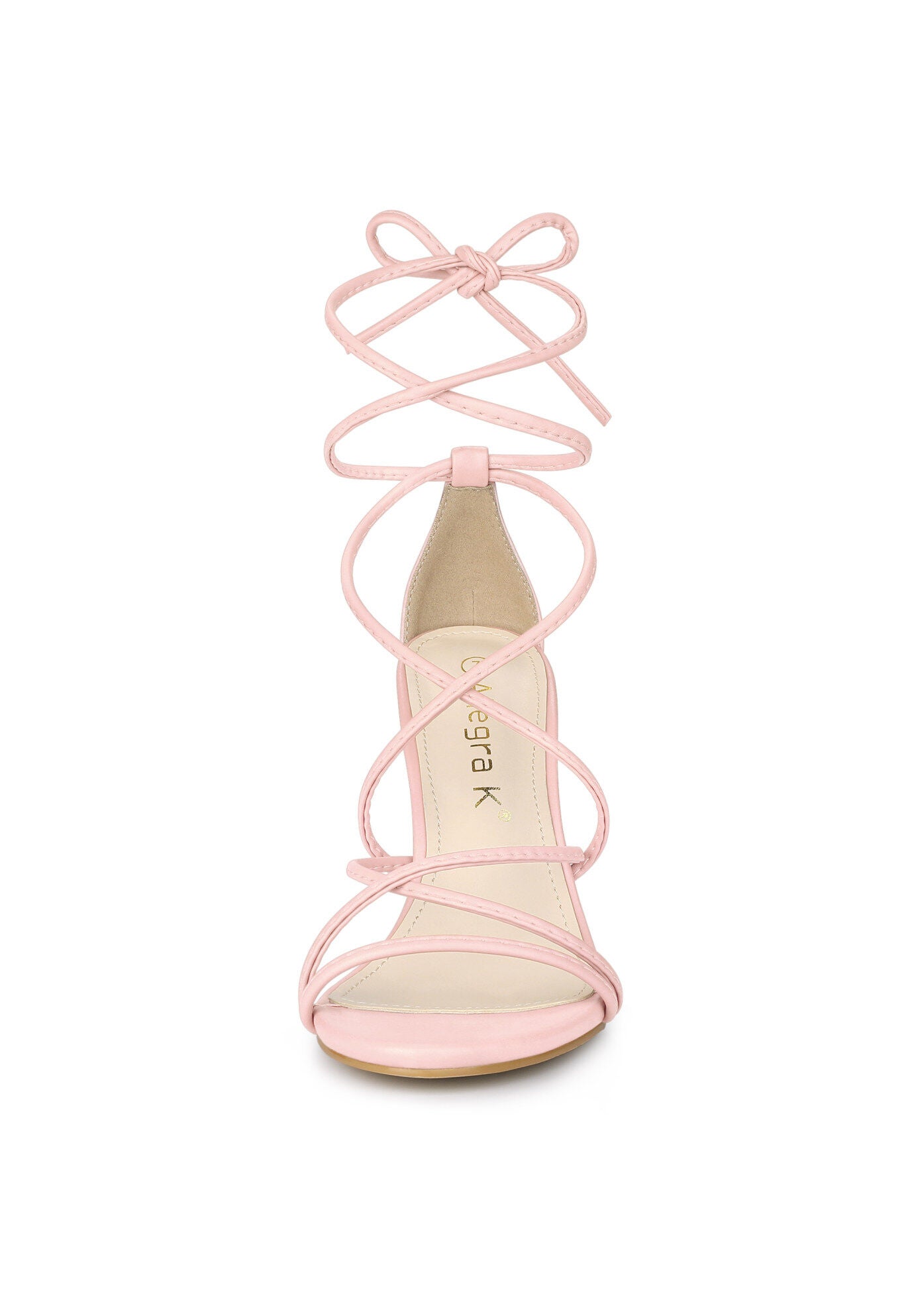 Strappy Heels Lace Up Stiletto Heel Sandals, Pink / Pink, alternate image number 2