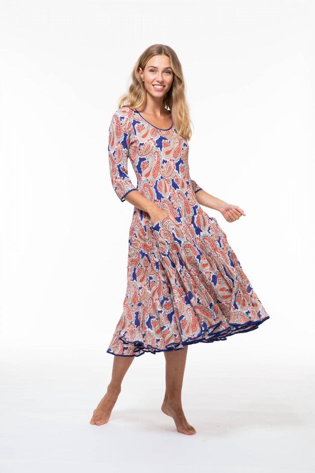 RUBY COTTON SUN DRESS IN CALYPSO PAISLEY, Calypso Paisley / Red, alternate image number null
