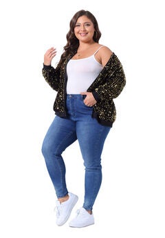 SEQUIN SPARKLE FRONT ZIP BOMBER JACKET