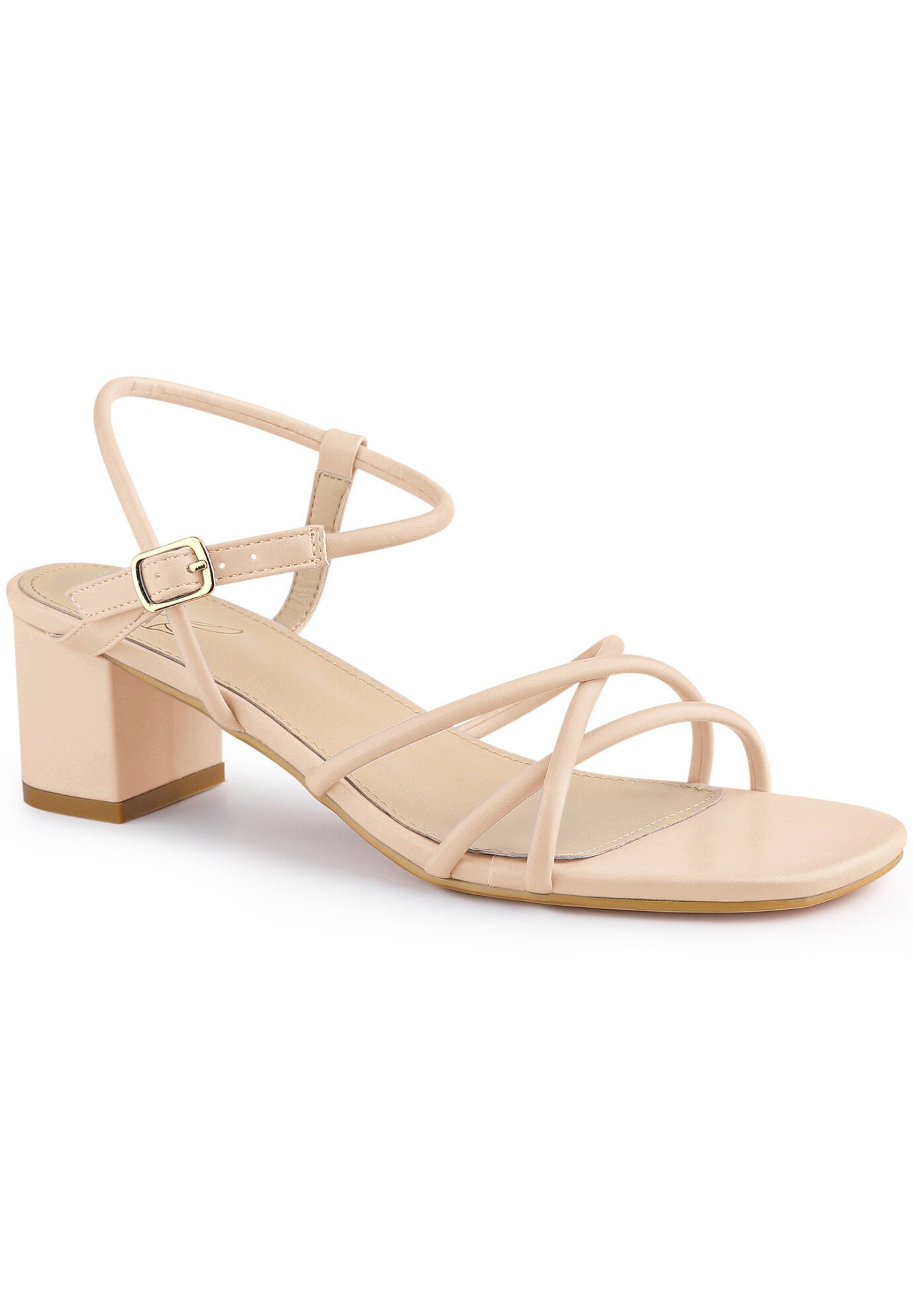 Strappy Heels Square Toe Slingback Chunky Heel Sandals, Beige / Beige, hi-res image number 0