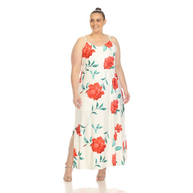 White Mark Floral Strap Maxi Dress, White Red / Red, alternate image number 4