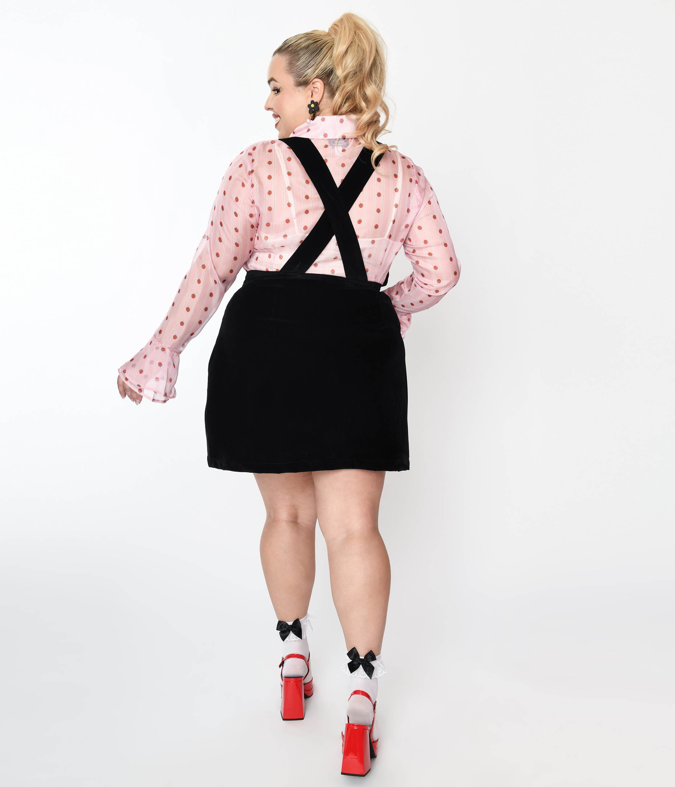 Smak Parlour Black & Strawberry Trim Pinafore Skirt, , alternate image number 6