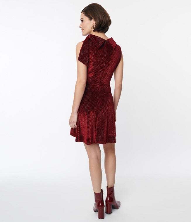 Smak Parlour Ruby Red Mock Neck Fit & Flare Dress, Red / Red, alternate image number 2