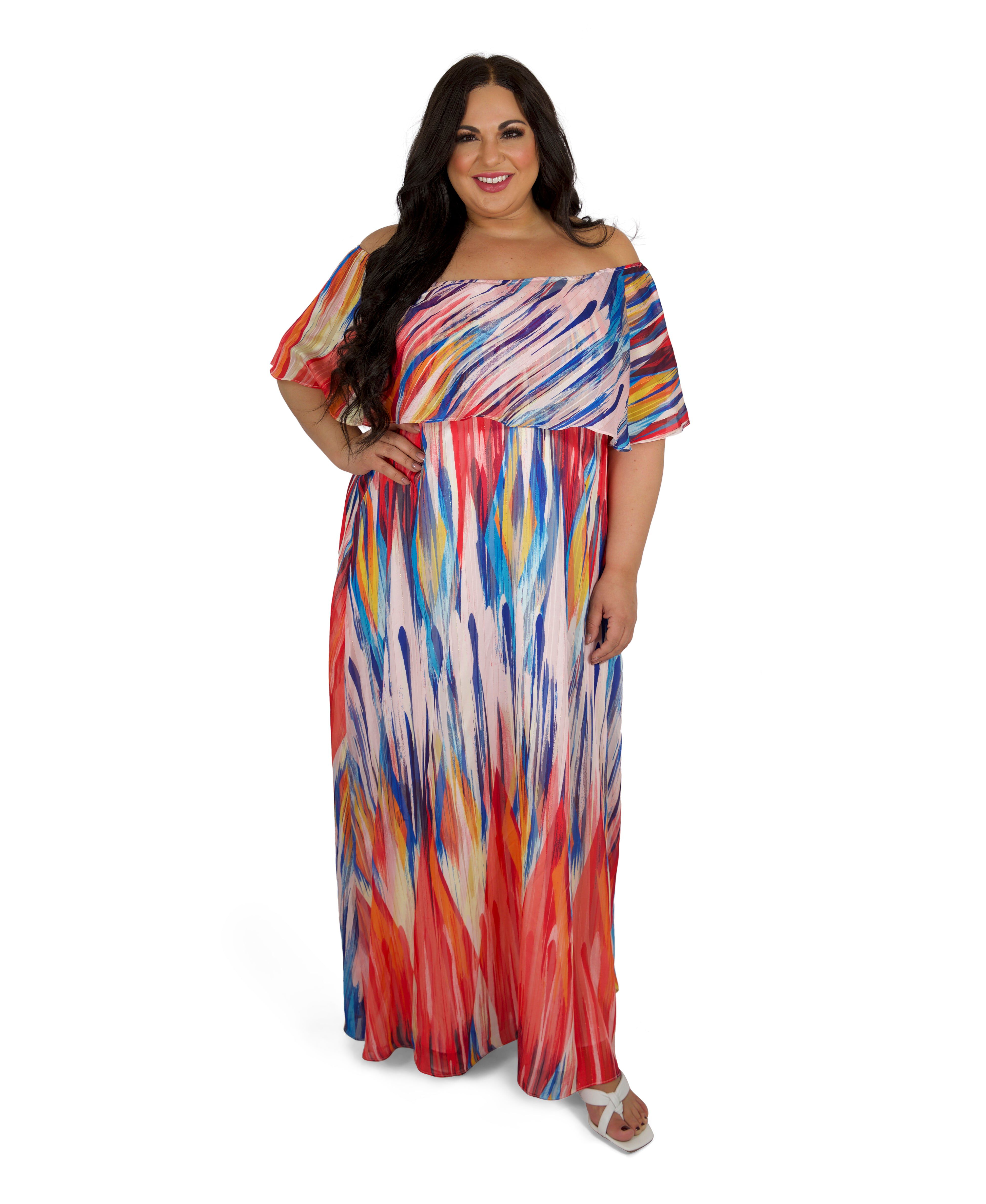 Off-The-Shoulder Maxi Dress, Multi / Red, hi-res image number 0
