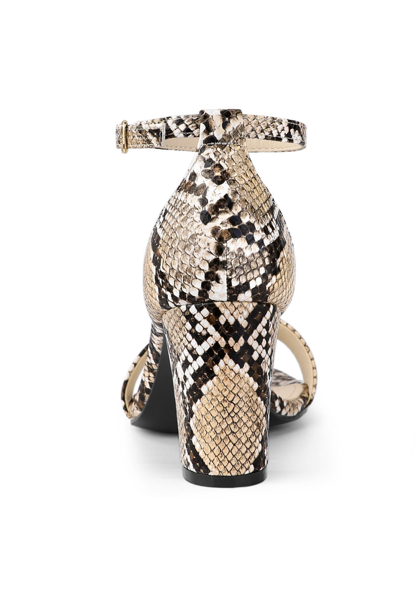 Snakeskin Ankle Strap Snake Chunky Heel Sandals, Khaki Snake / Beige, alternate image number 2