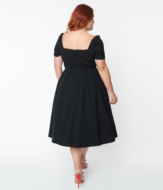 Unique Vintage Black Sweetheart Midge Swing Dress, , alternate image number null