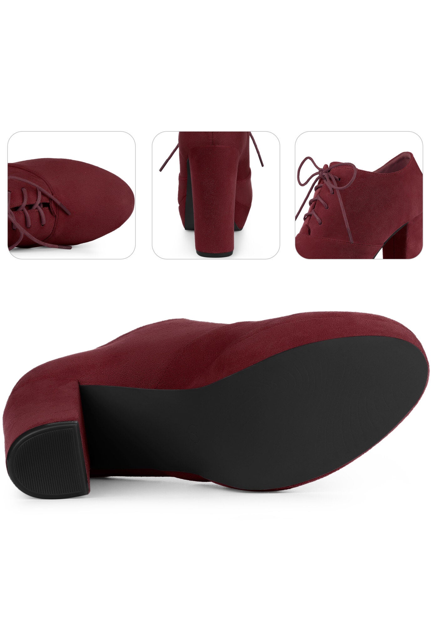 Platform Chunky Heel Lace Up Ankle Booties, Burgundy / Burgundy, alternate image number 2