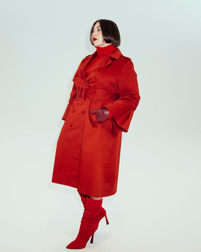 The Mabel Sleeved Trench Coat, Red / Red, alternate image number 2