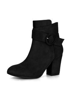 ROUND TOE BLOCK HEEL BUCKLE BOOTIES